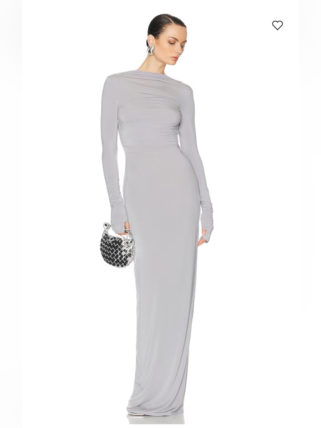 Helsa Long-Sleeve Light Gray Ruched Maxi Dress